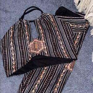 Wolven Black and Orange Patterned Leggings